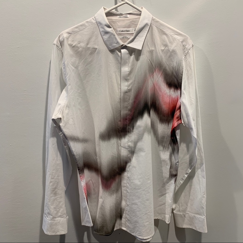 Calvin Klein Men's White Button Up Shirt with Accents Size Large LG Body Fit